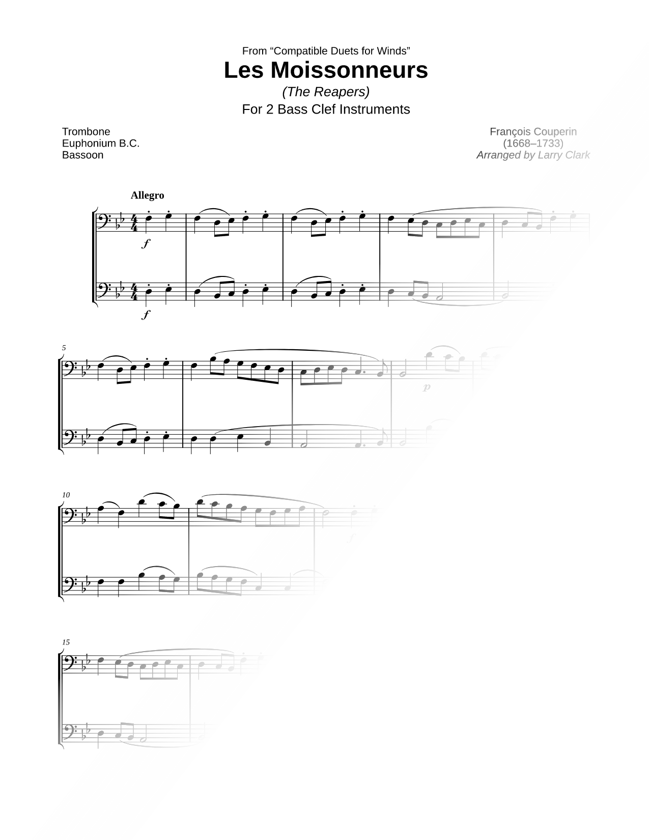 Rondeau: Les Moissonneurs - Bass Clef Instrument Duet