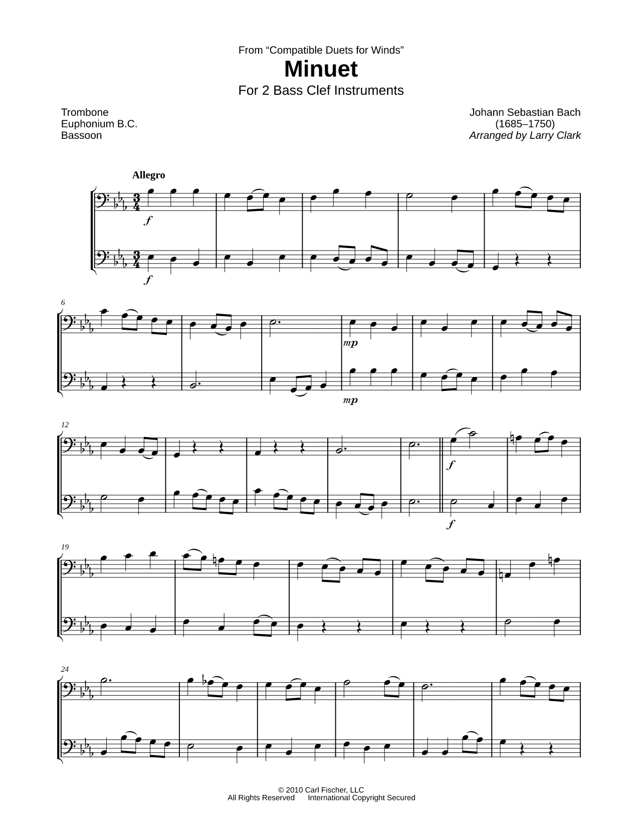 Minuet III, BWV 822 - Bass Clef Duet