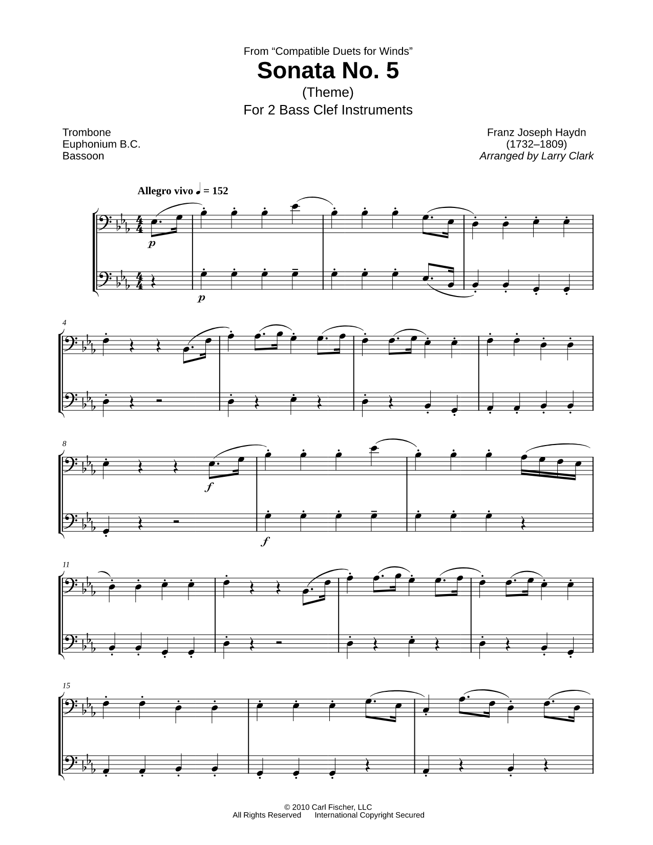Sonata No. 5 (Theme) - Bass Clef Instrument Duet