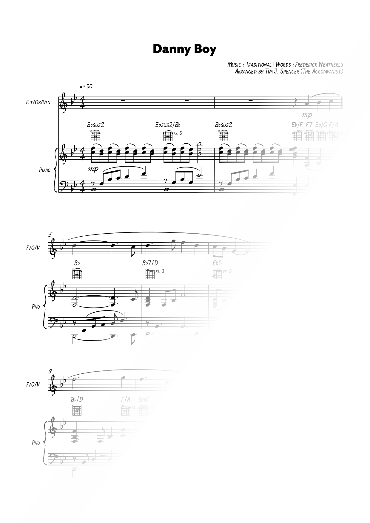 Danny Boy - C Instrument & Piano [key of Bb]