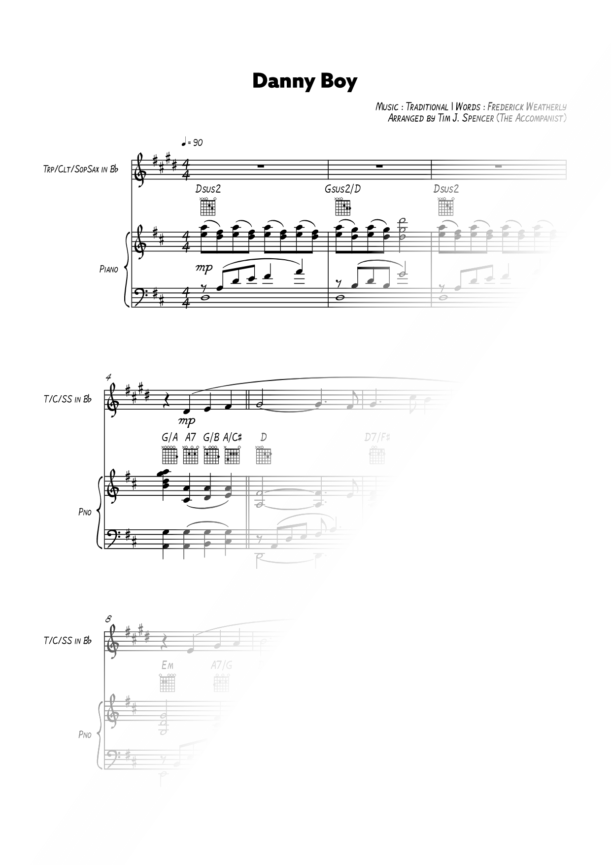 Danny Boy - Bb Instrument & Piano [key of D]