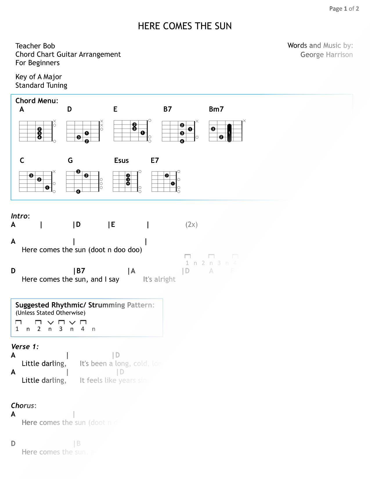 Here Comes the Sun [left-handed chords]