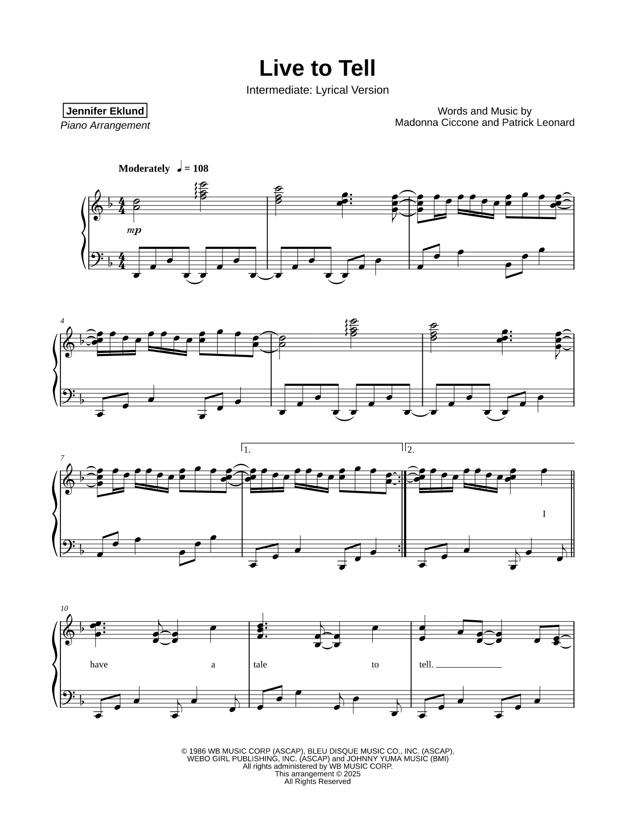 Live to Tell [intermediate - lyrical]