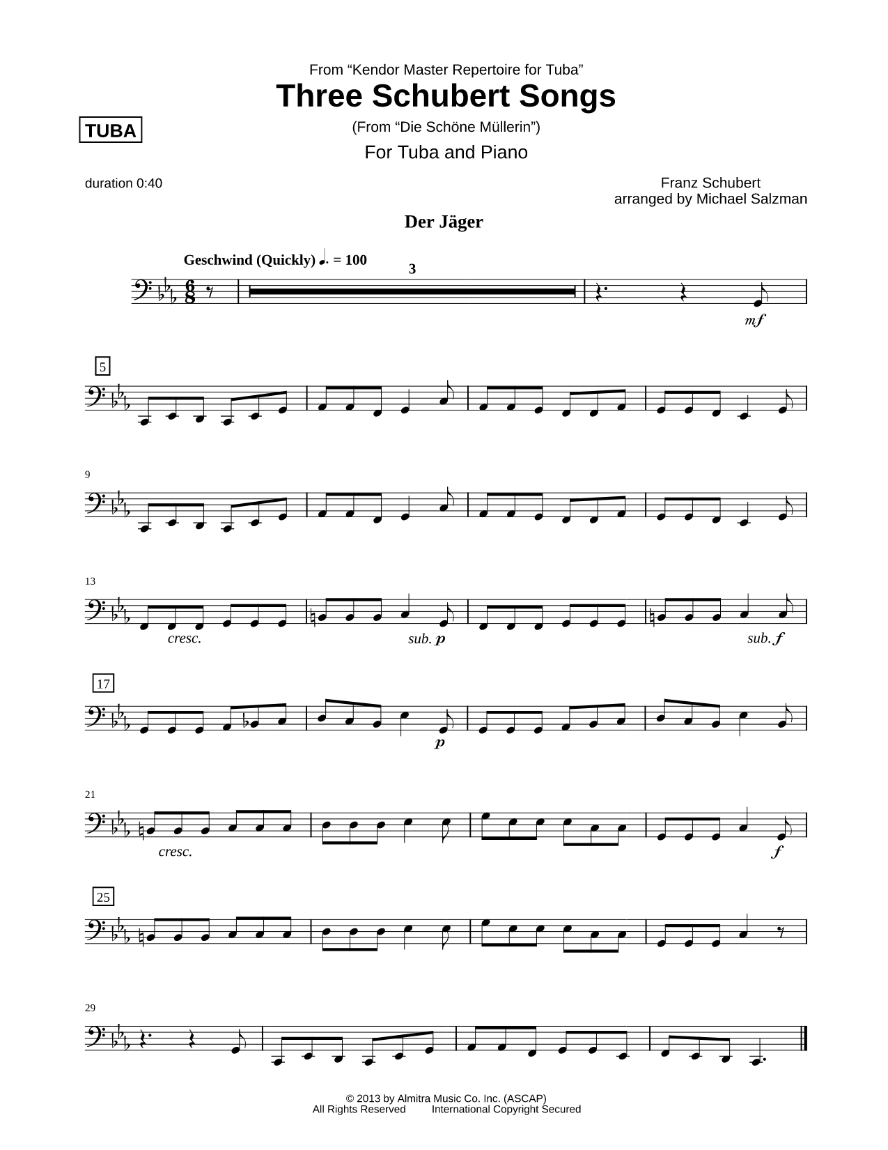 Three Schubert Songs from Die schöne Müllerin - Tuba part