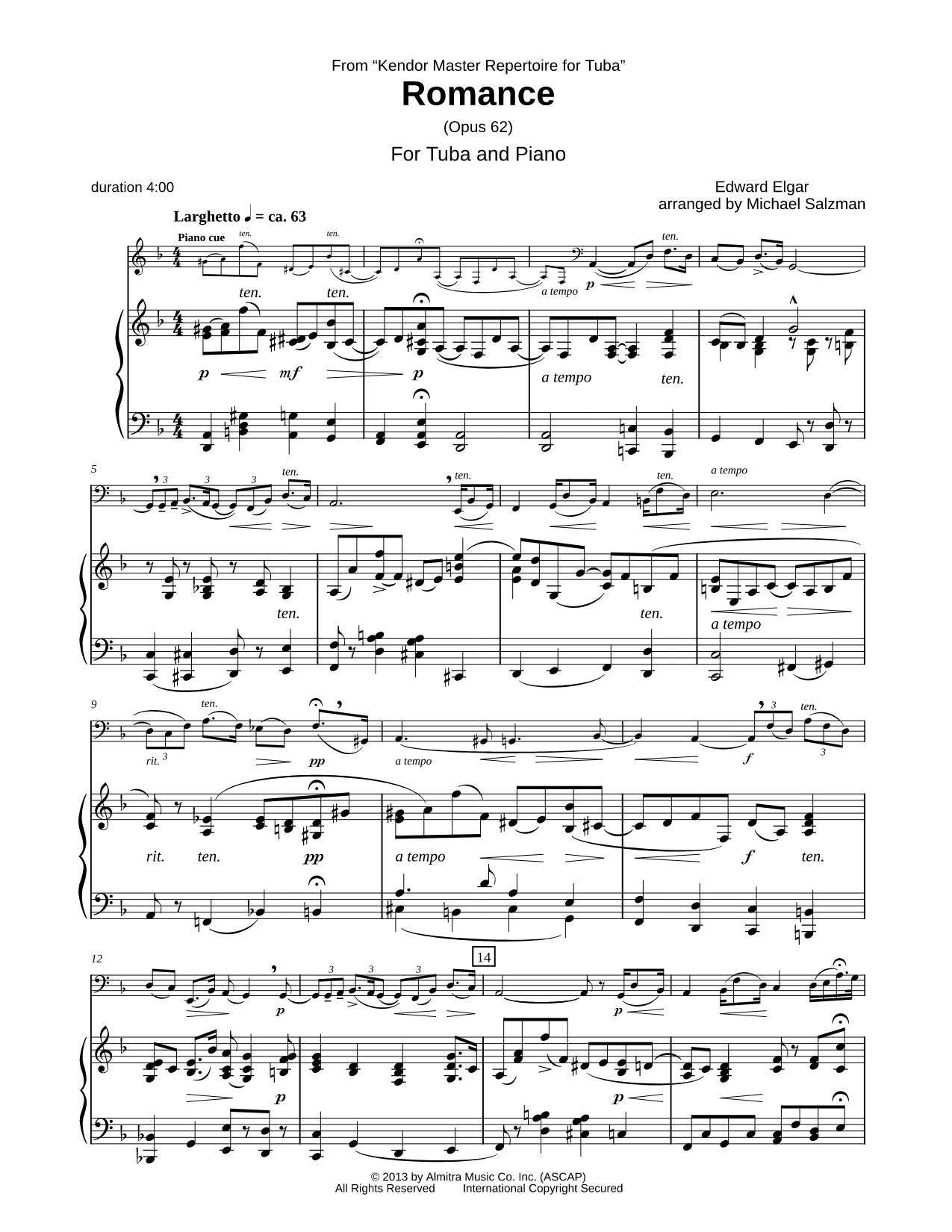 Romance, Opus 62 - Piano Accompaniment