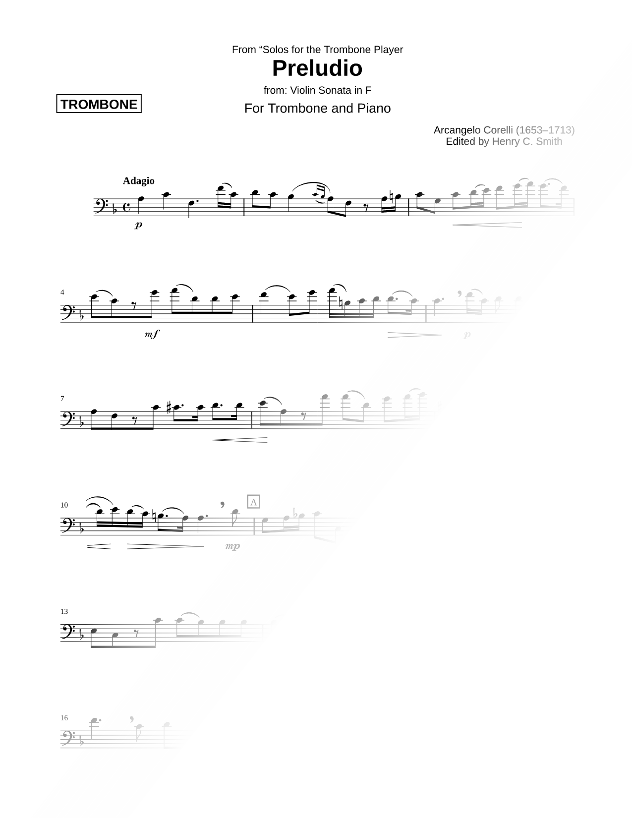 Preludio from Violin Sonata in F - Trombone part