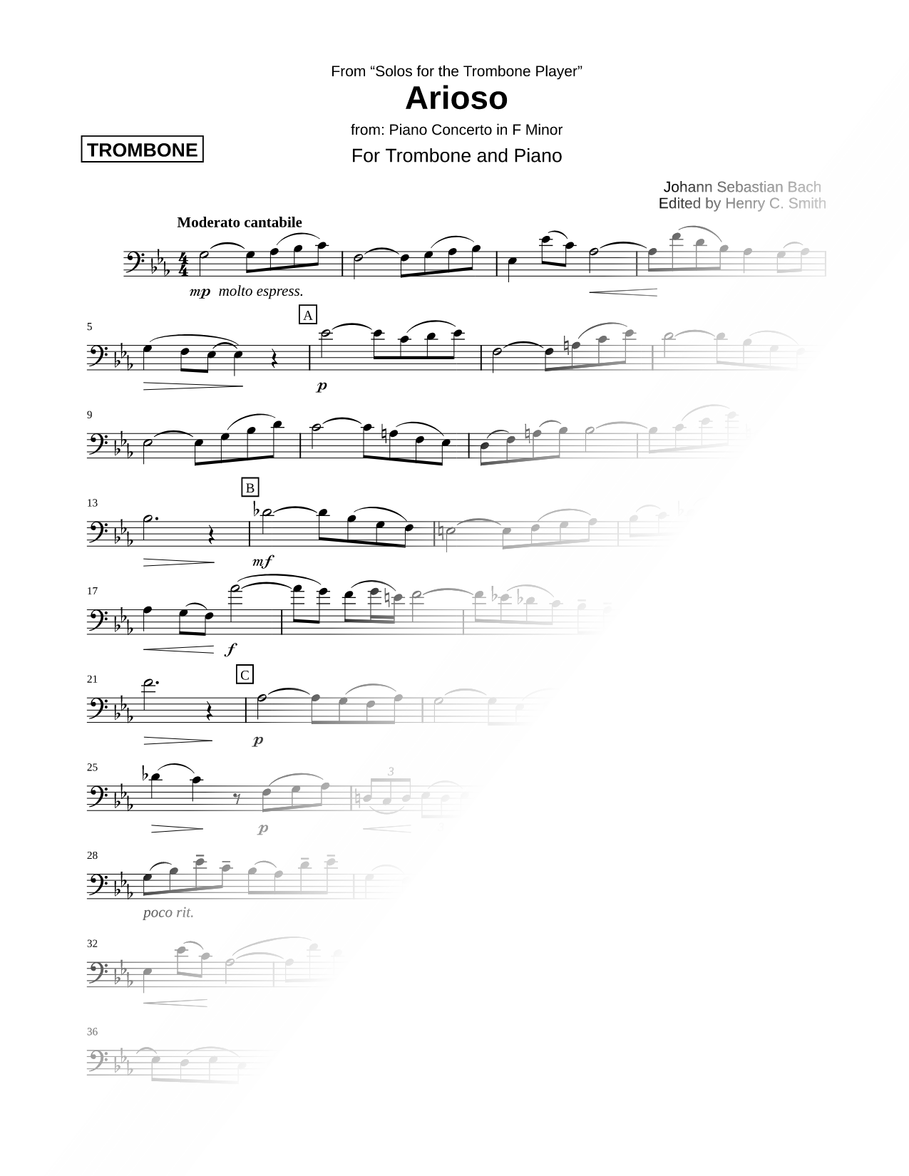 Arioso (Concerto No. 5 in F Minor, BWV 1056: II. Largo) - Trombone part