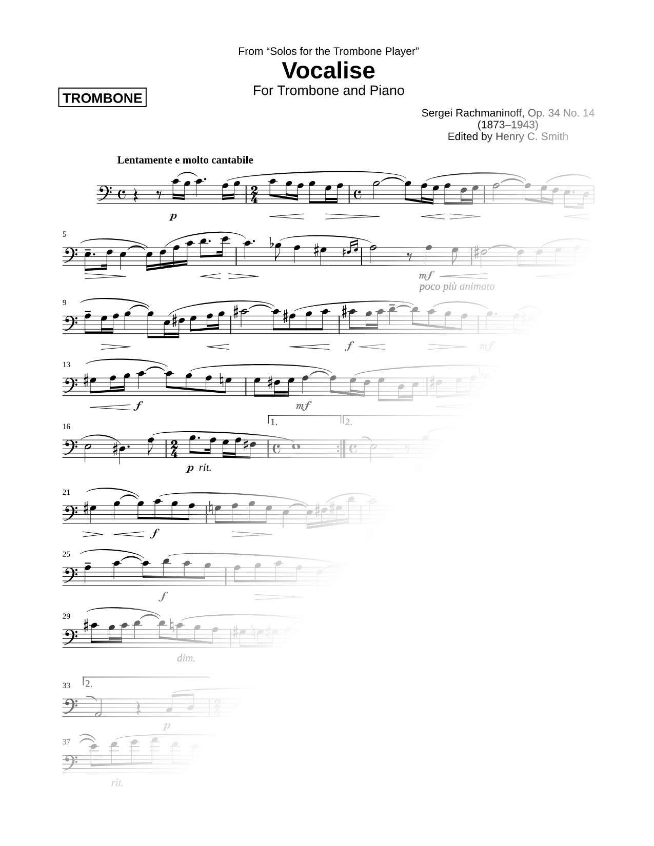 Vocalise, Op. 34, No. 14 - Trombone part