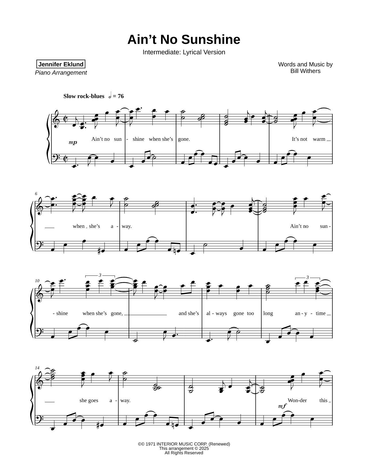 Ain't No Sunshine [intermediate - lyrical]