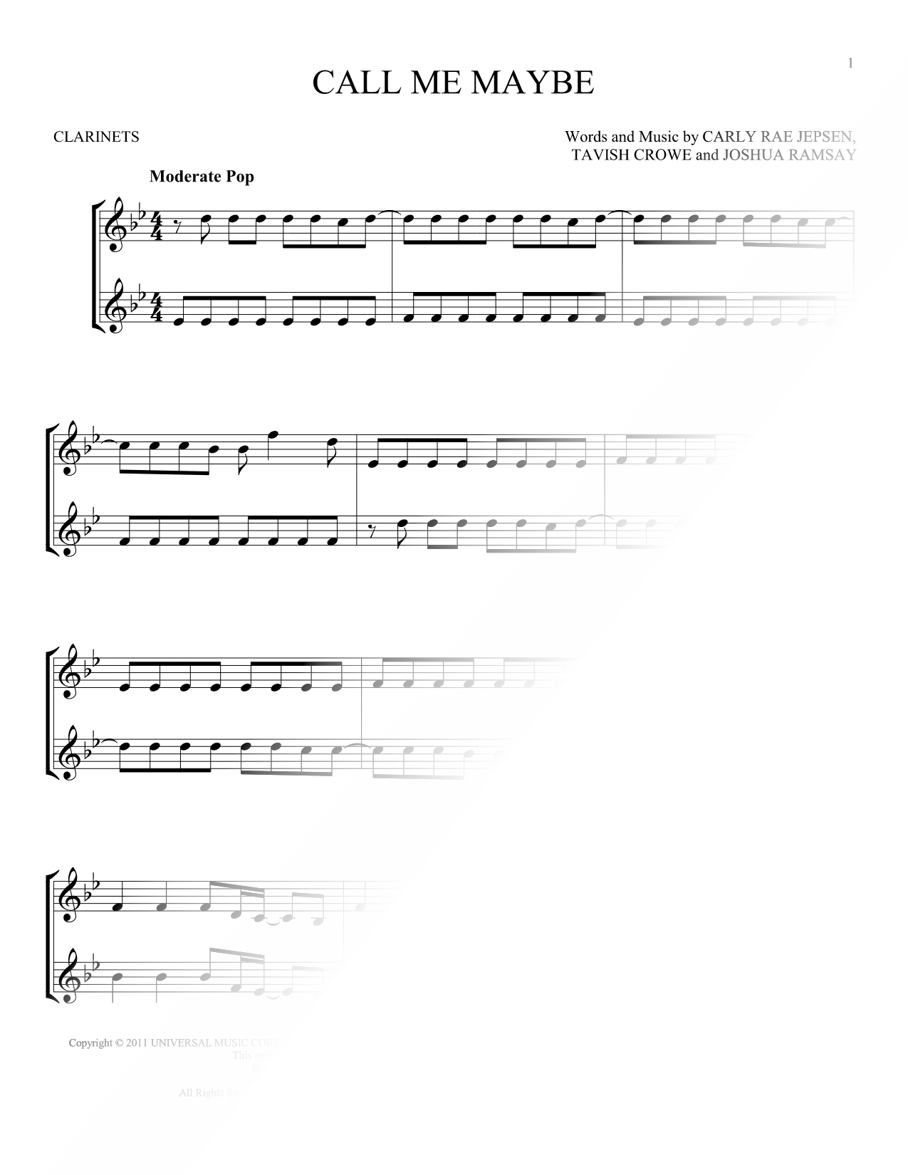 Call Me Maybe - Clarinet Duet