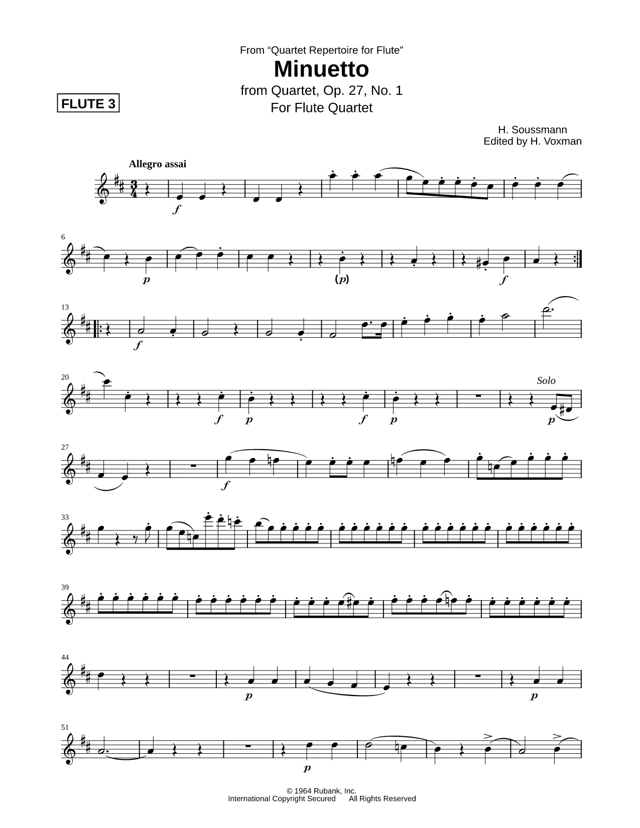 Minuetto from Quartet, Op. 27, No. 1 - Flute 3