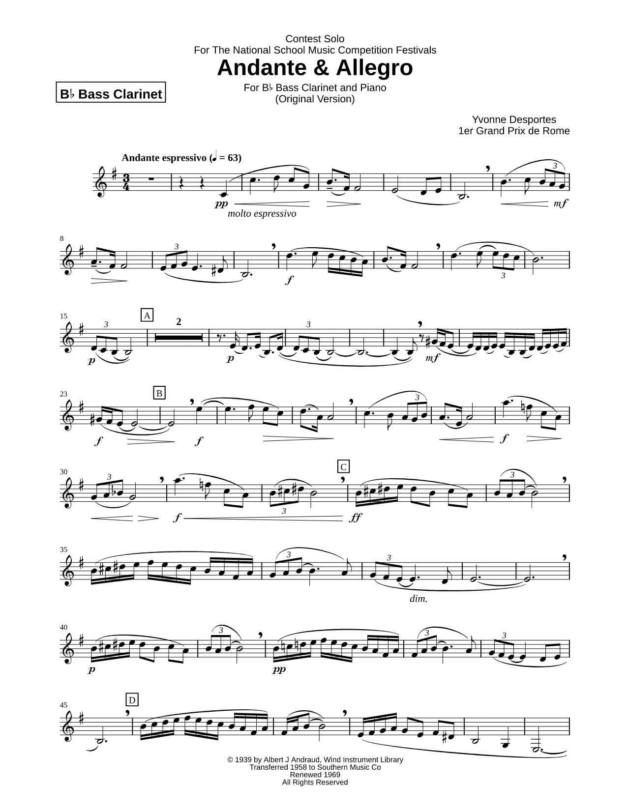 Andante & Allegro - Bass Clarinet part