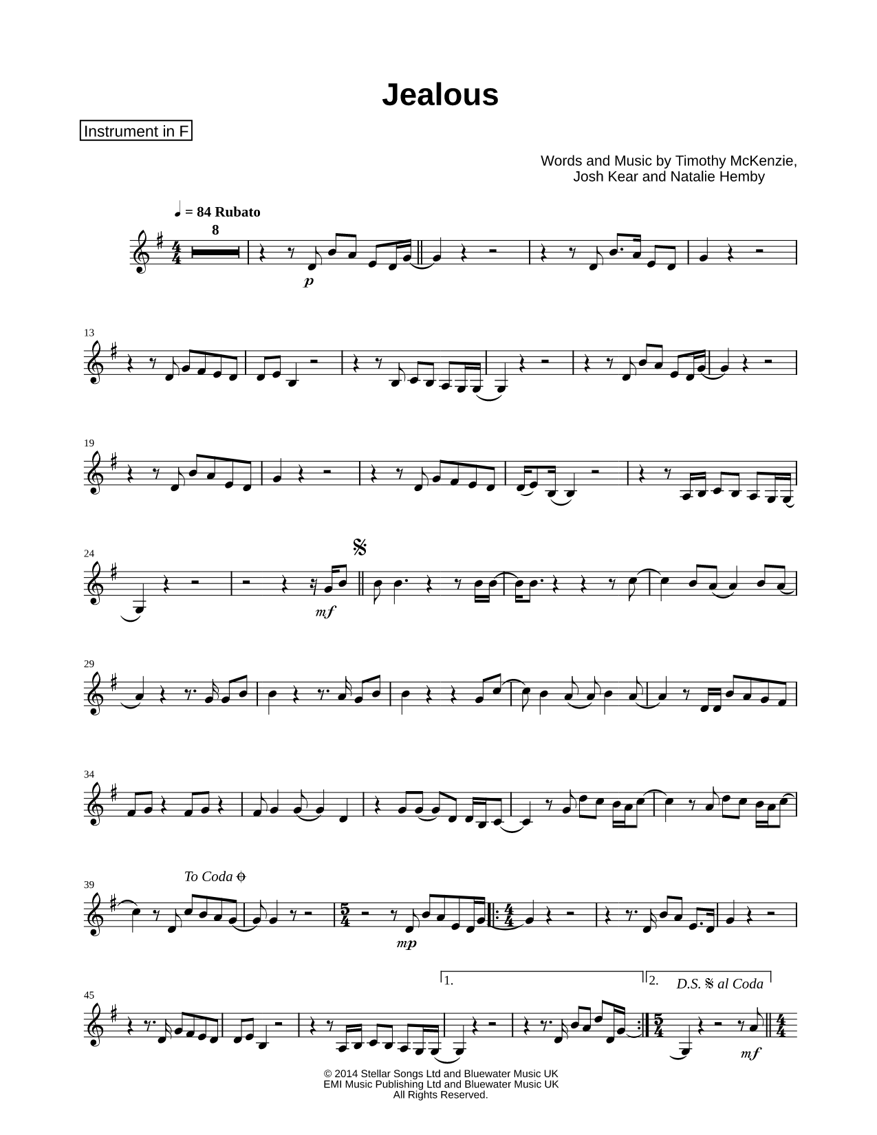 Jealous - F Instrument