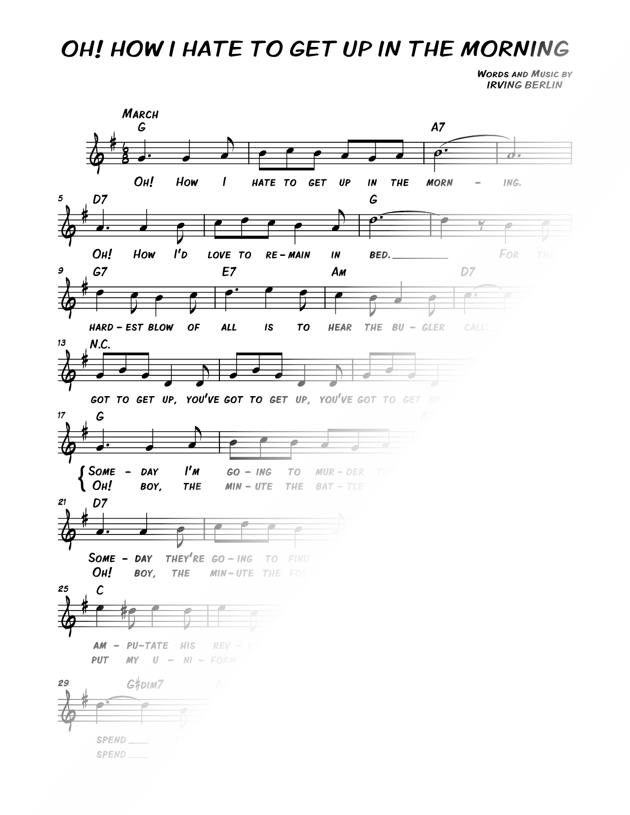 Oh! How I Hate to Get Up in the Morning [chorus only]