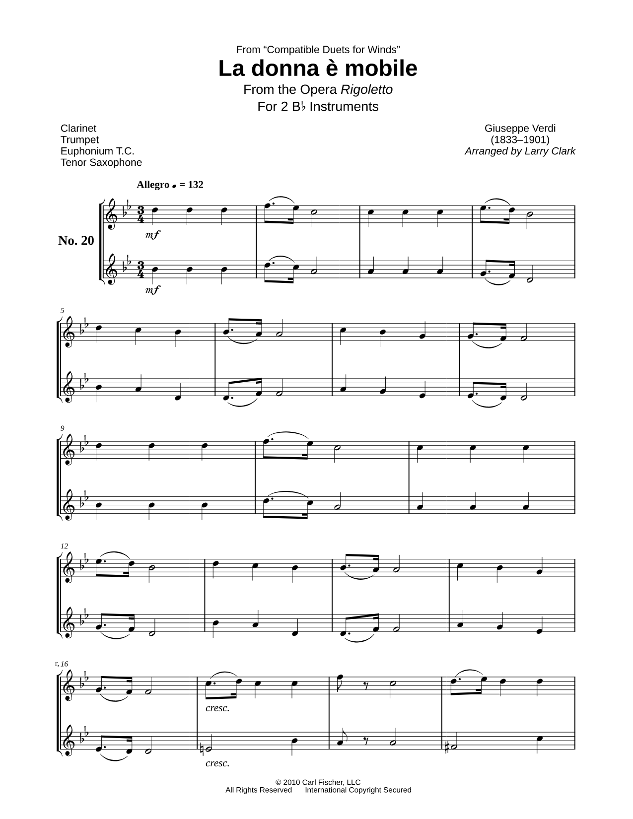La donna è mobile - Bb Instrument Duet