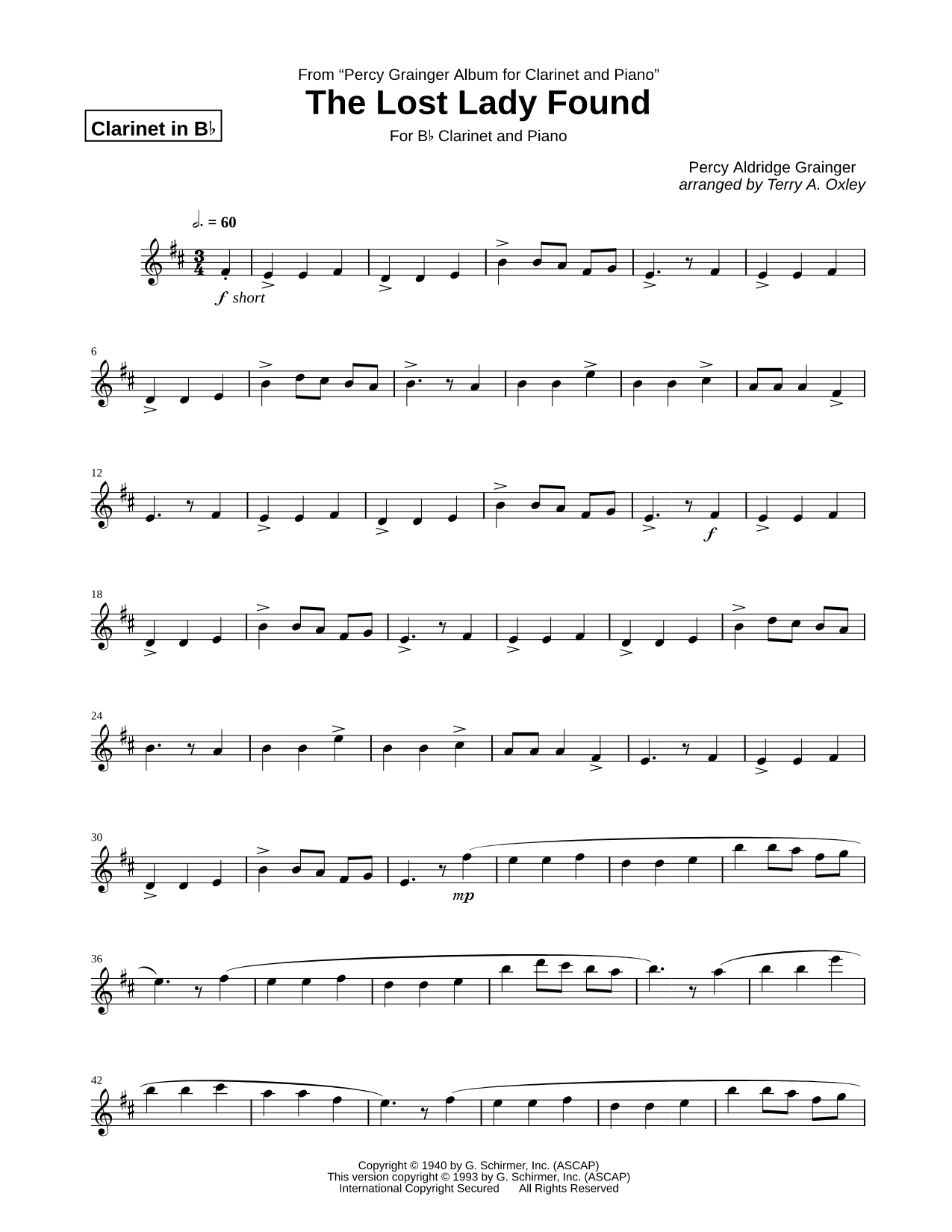 The Lost Lady Found - Clarinet part