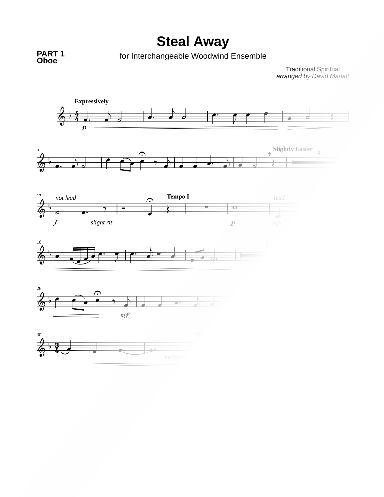 Steal Away - Oboe 1 Sheet Music — Oboe Part