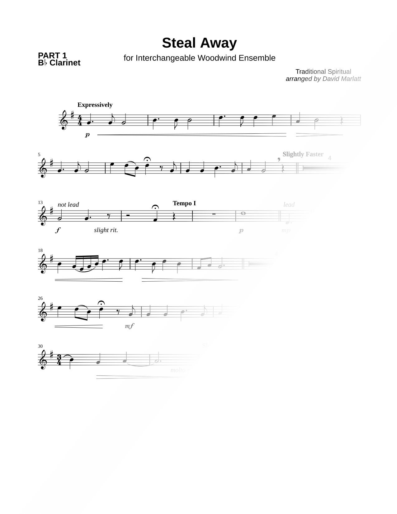 Steal Away - Clarinet 1 Sheet Music — Clarinet Part