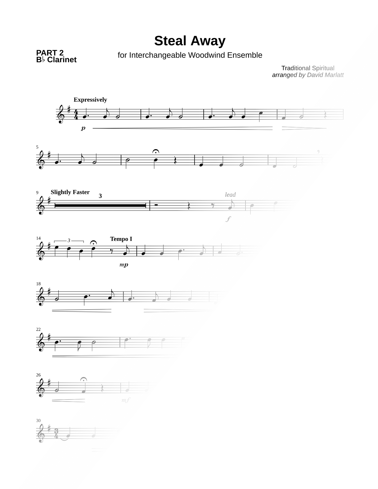 Steal Away - Clarinet 2 Sheet Music — Clarinet Part