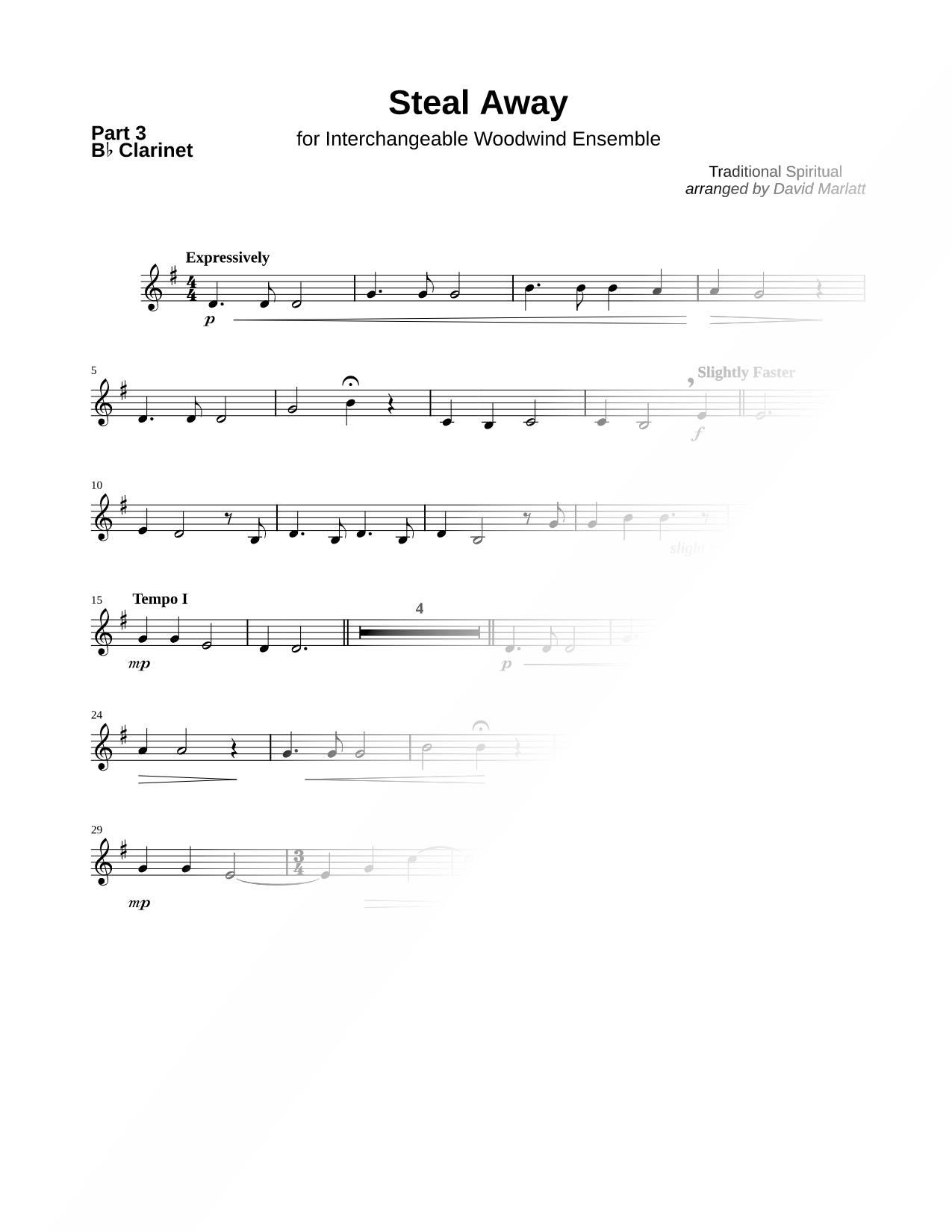 Steal Away - Clarinet 3 Sheet Music — Clarinet Part