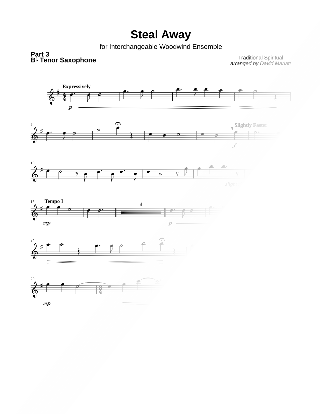 Steal Away - Tenor Sax 3 Sheet Music — Tenor Saxophone Part