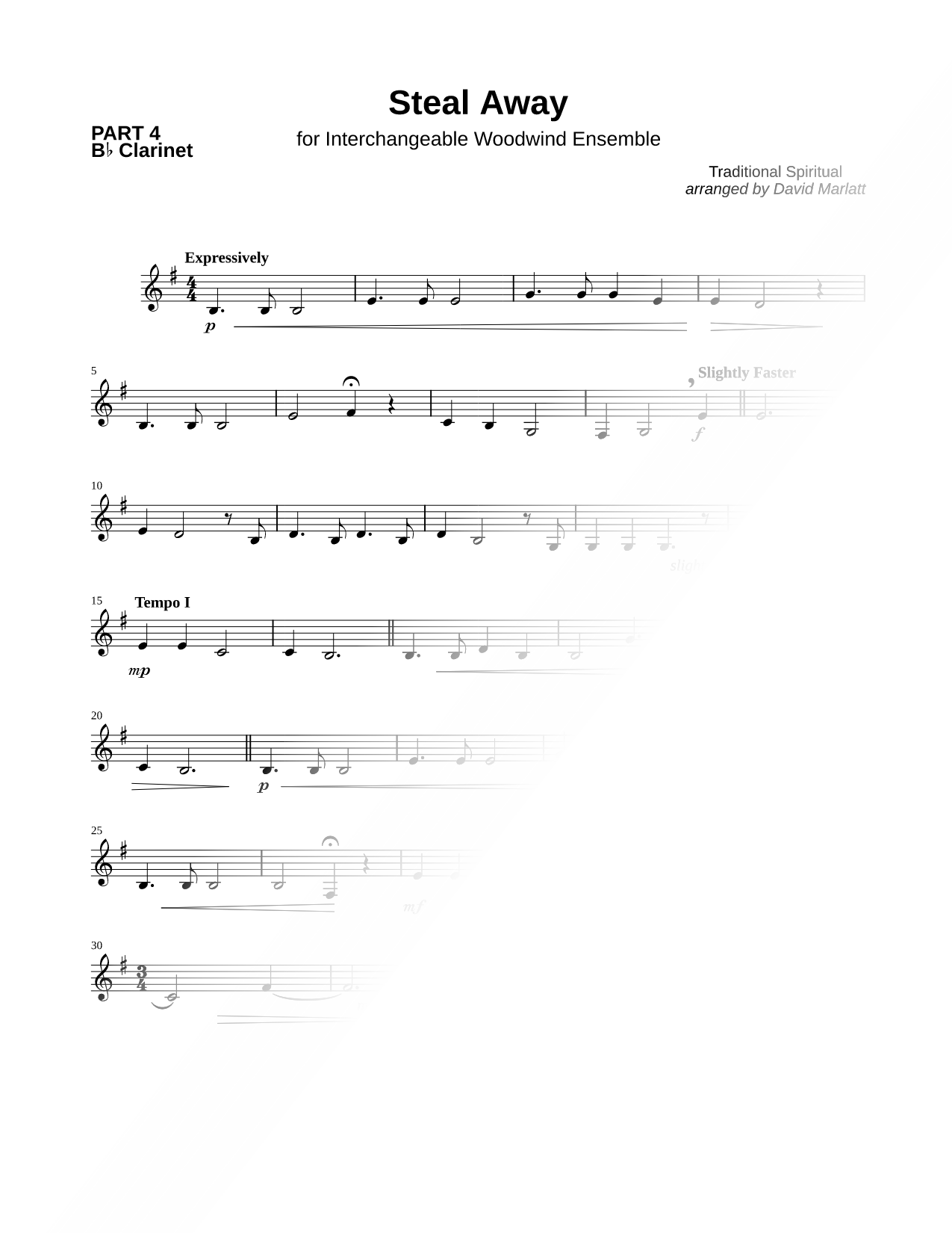 Steal Away - Clarinet 4 Sheet Music — Clarinet Part