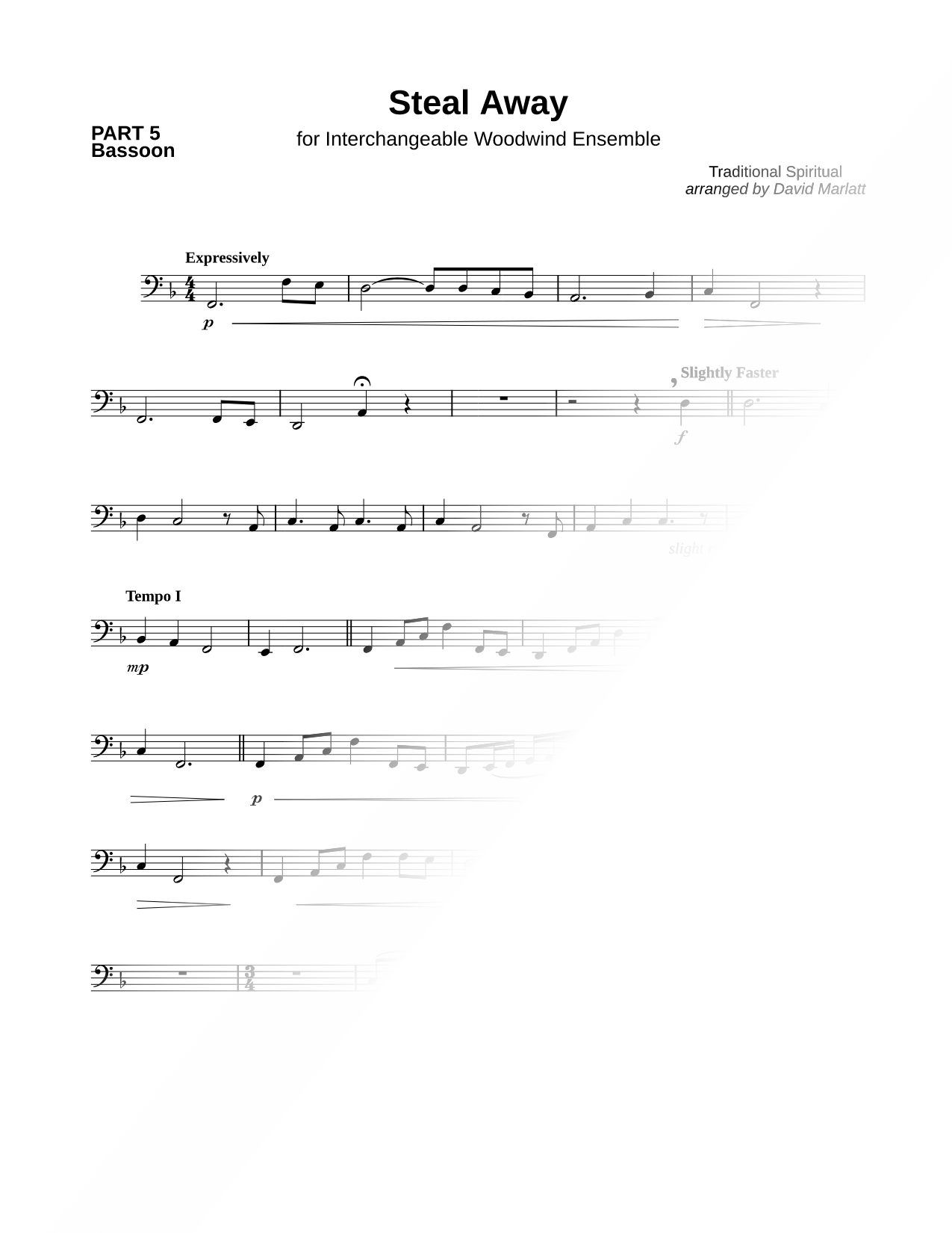 Steal Away - Bassoon 5 Sheet Music — Bassoon Part