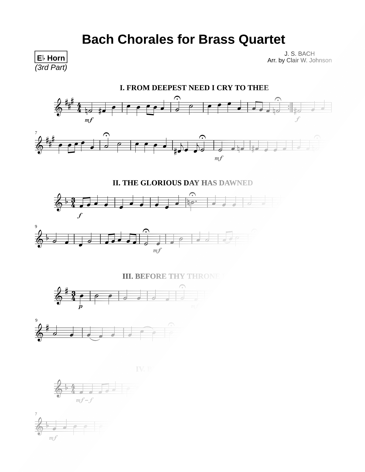 Bach Chorales for Brass Quartet - Eb French Horn