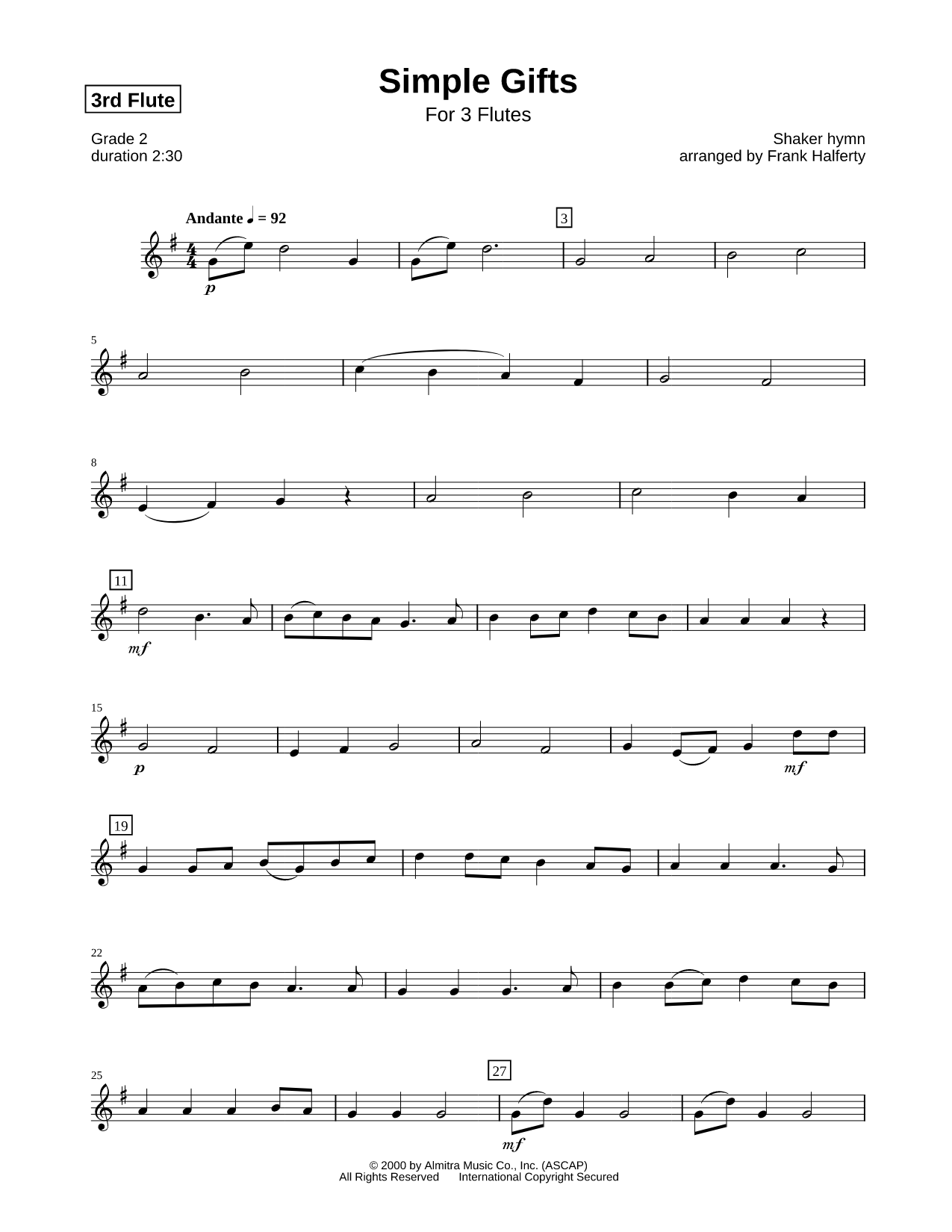 Simple Gifts - Flute 3