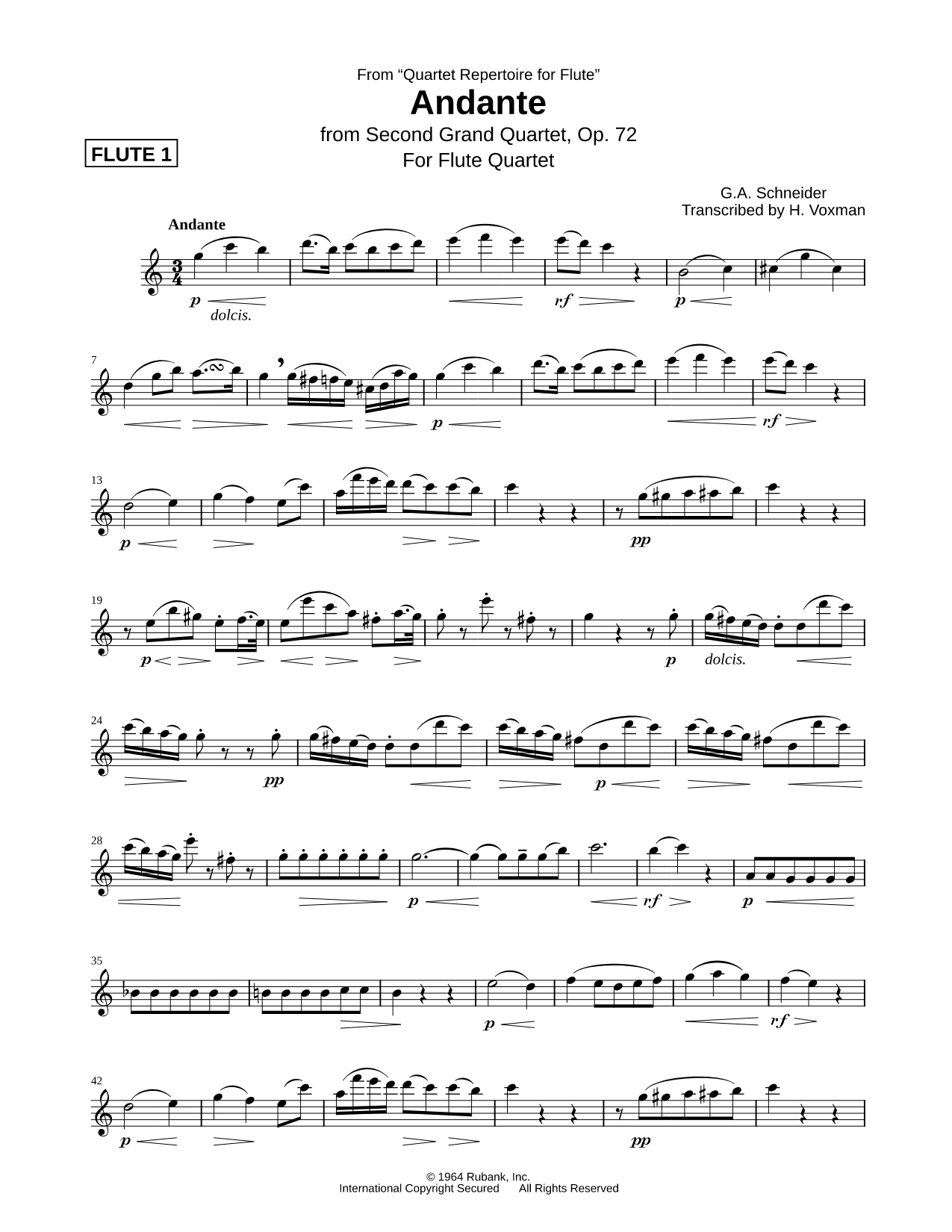 Andante from Second Grand Quartet, Opus 72 - Flute 1