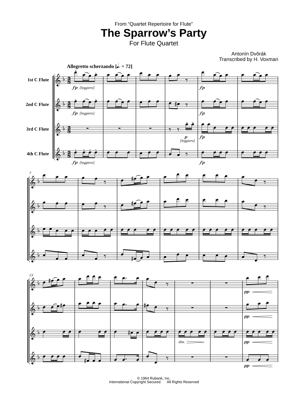 The Sparrow's Party - Flute Quartet Score