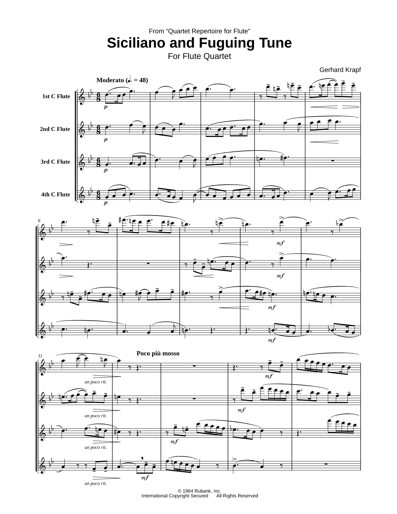 Siciliano and Fuguing Tune - Flute Quartet Score