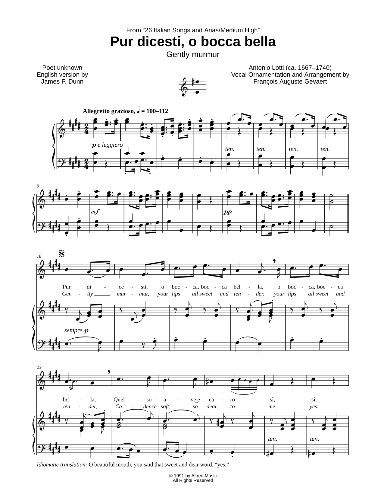 Pur dicesti, o bocca bella - Medium High