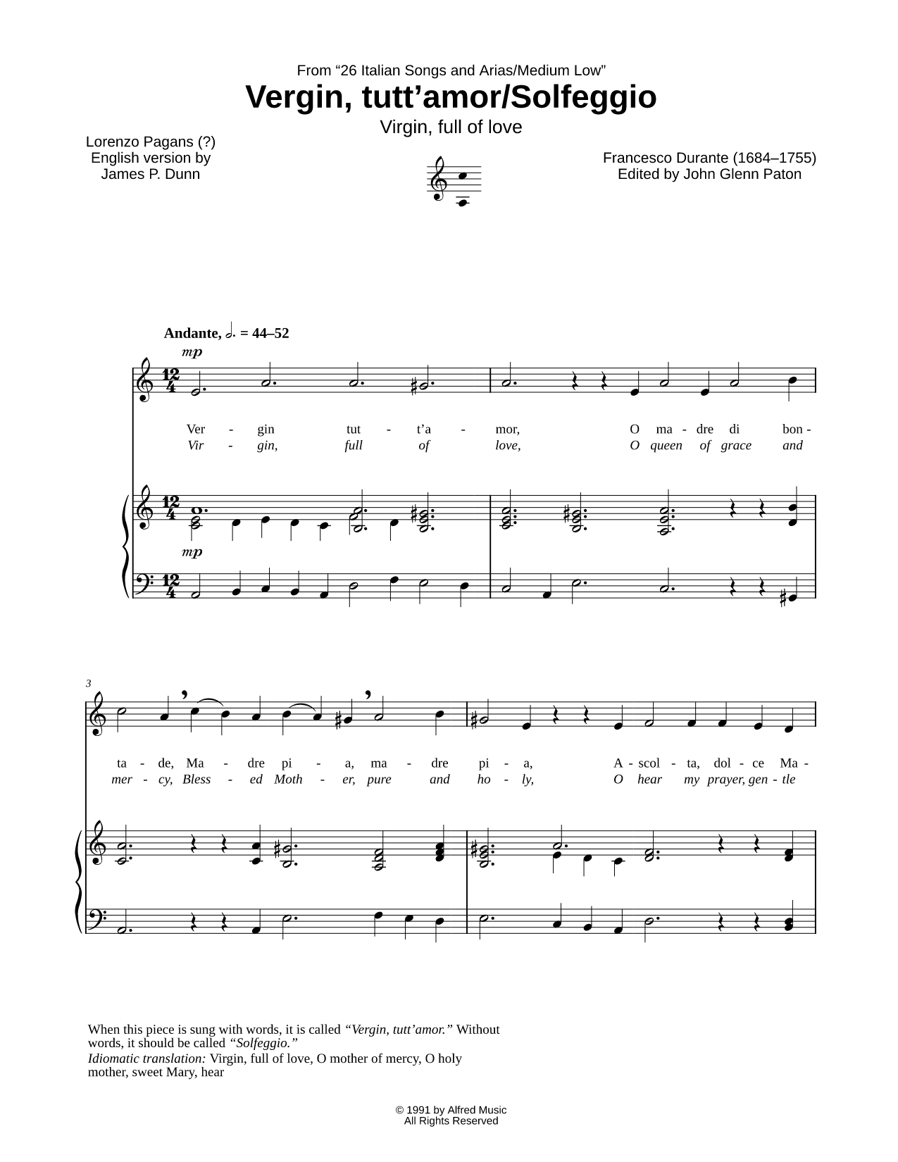 Vergin, tutt'amor/Solfeggio - Medium Low