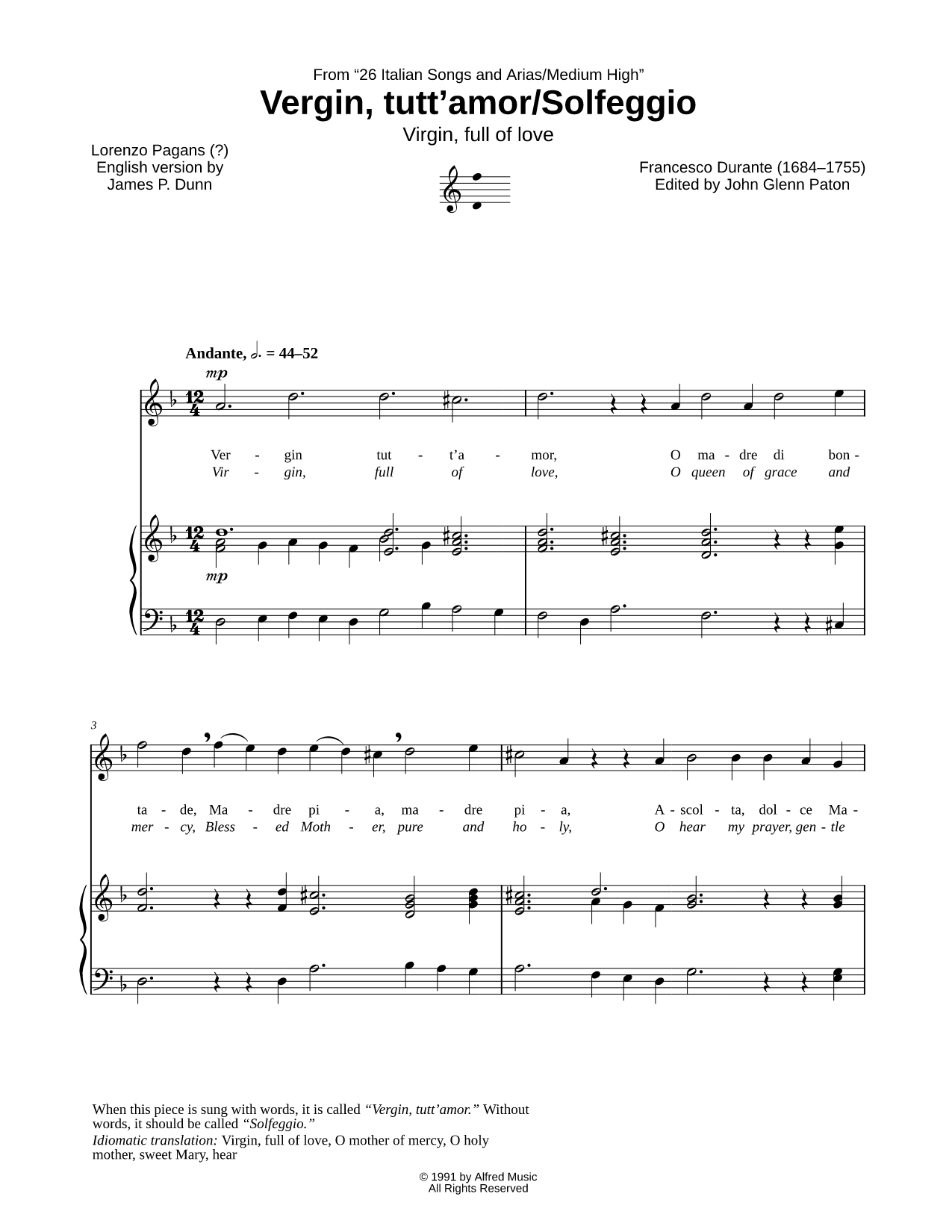 Vergin, tutt'amor/Solfeggio - Medium High