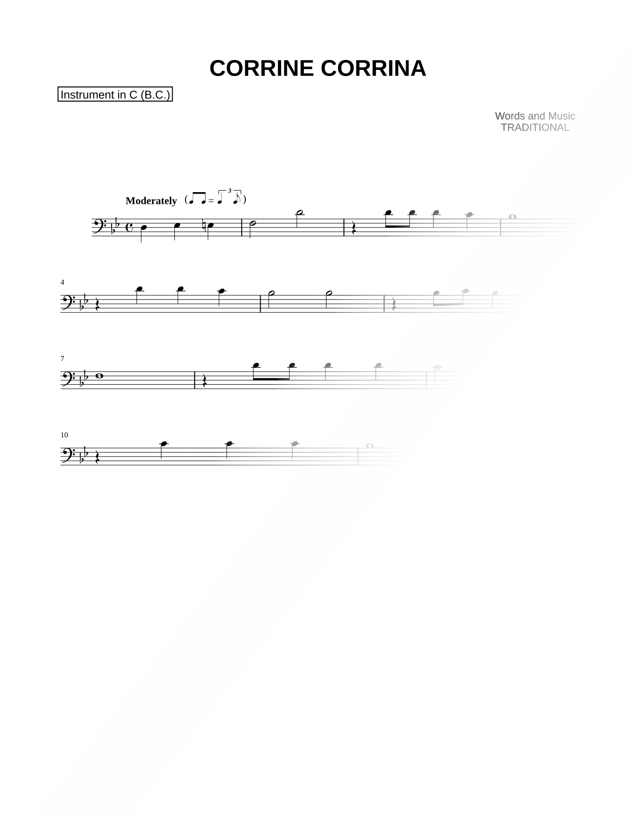 Corrine Corrina - Bass Clef Instrument