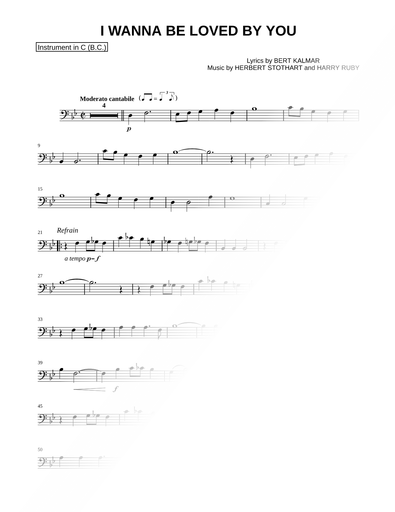 I Wanna Be Loved By You - Bass Clef Instrument