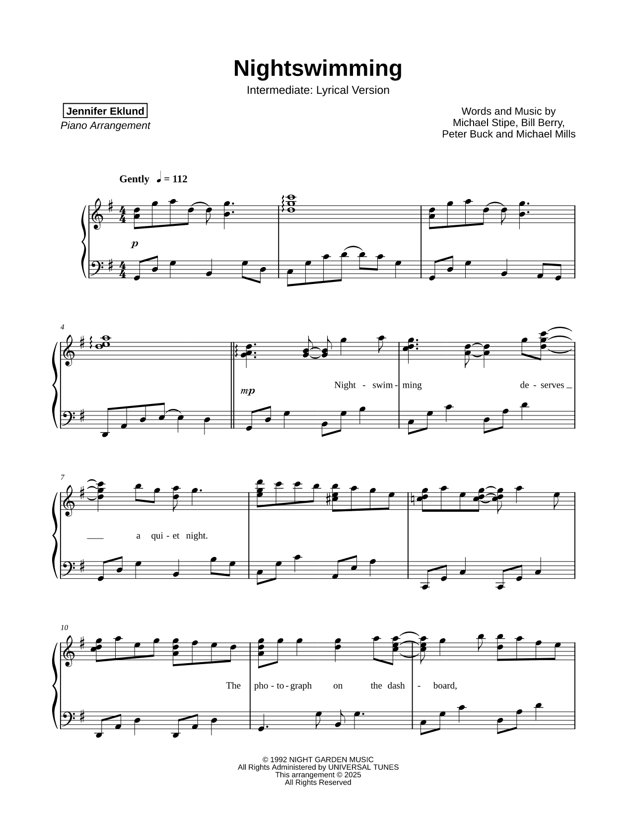 Nightswimming [intermediate - lyrical]