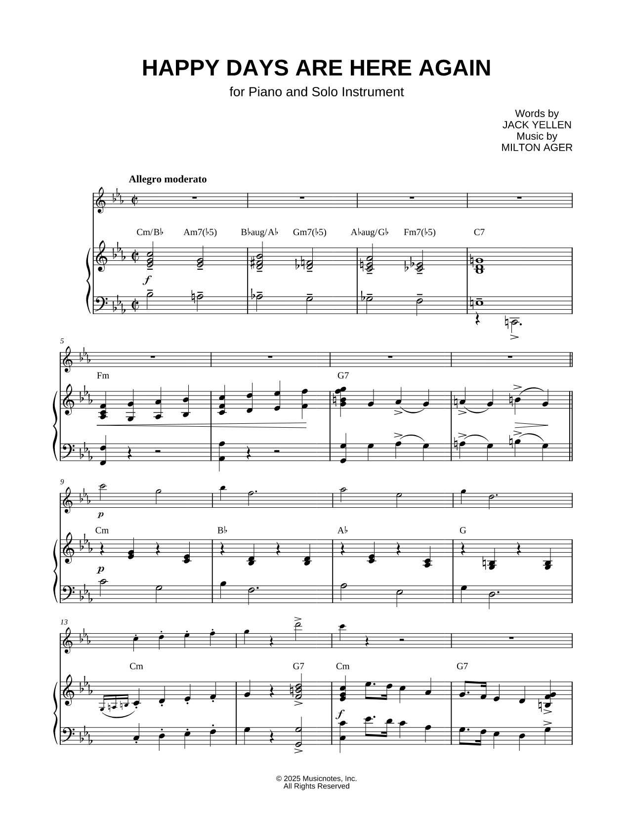 Happy Days Are Here Again - Piano Accompaniment