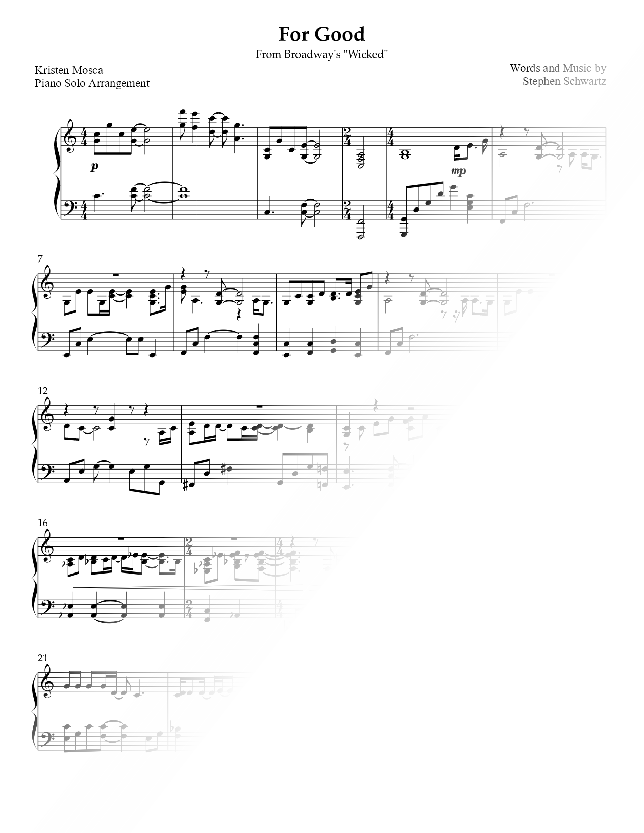 For Good Sheet Music — Piano Solo