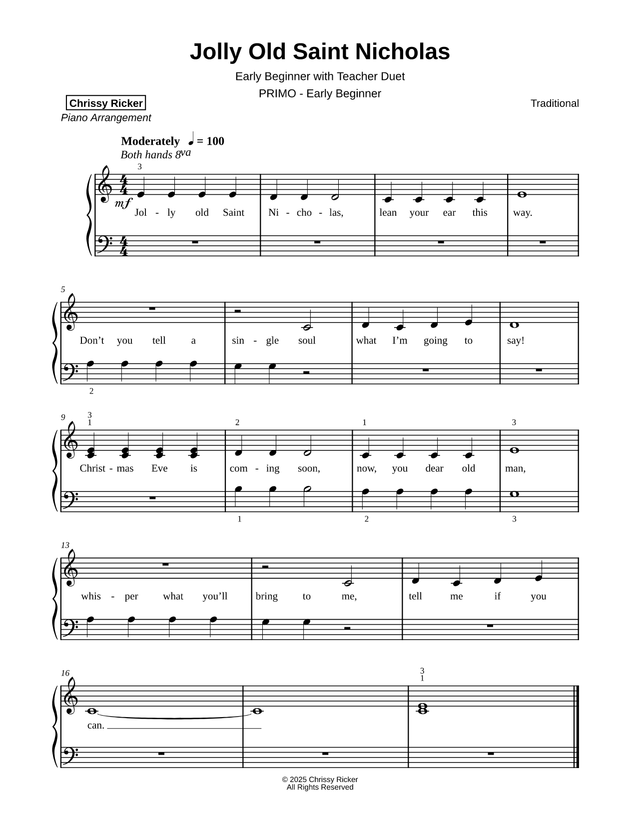 Jolly Old Saint Nicholas [early beginner]