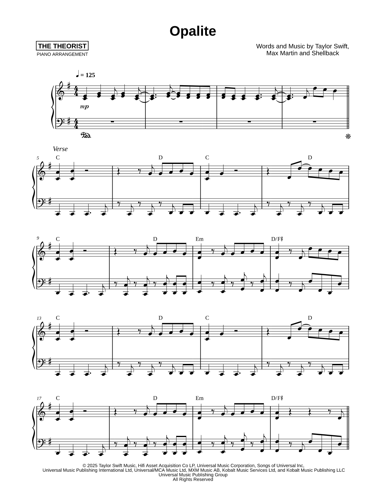 Opalite Sheet Music — Piano Solo