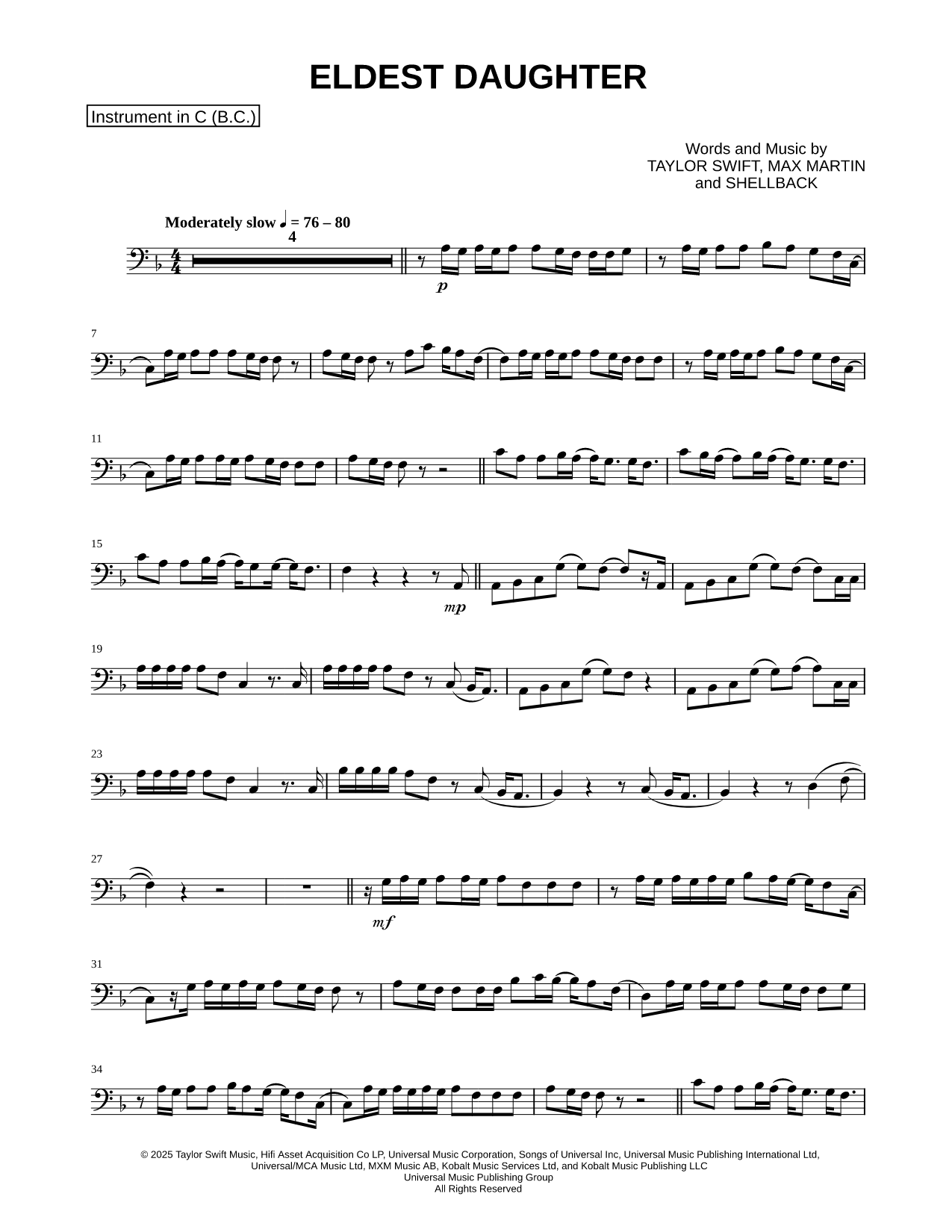 Eldest Daughter - Bass Clef Instrument