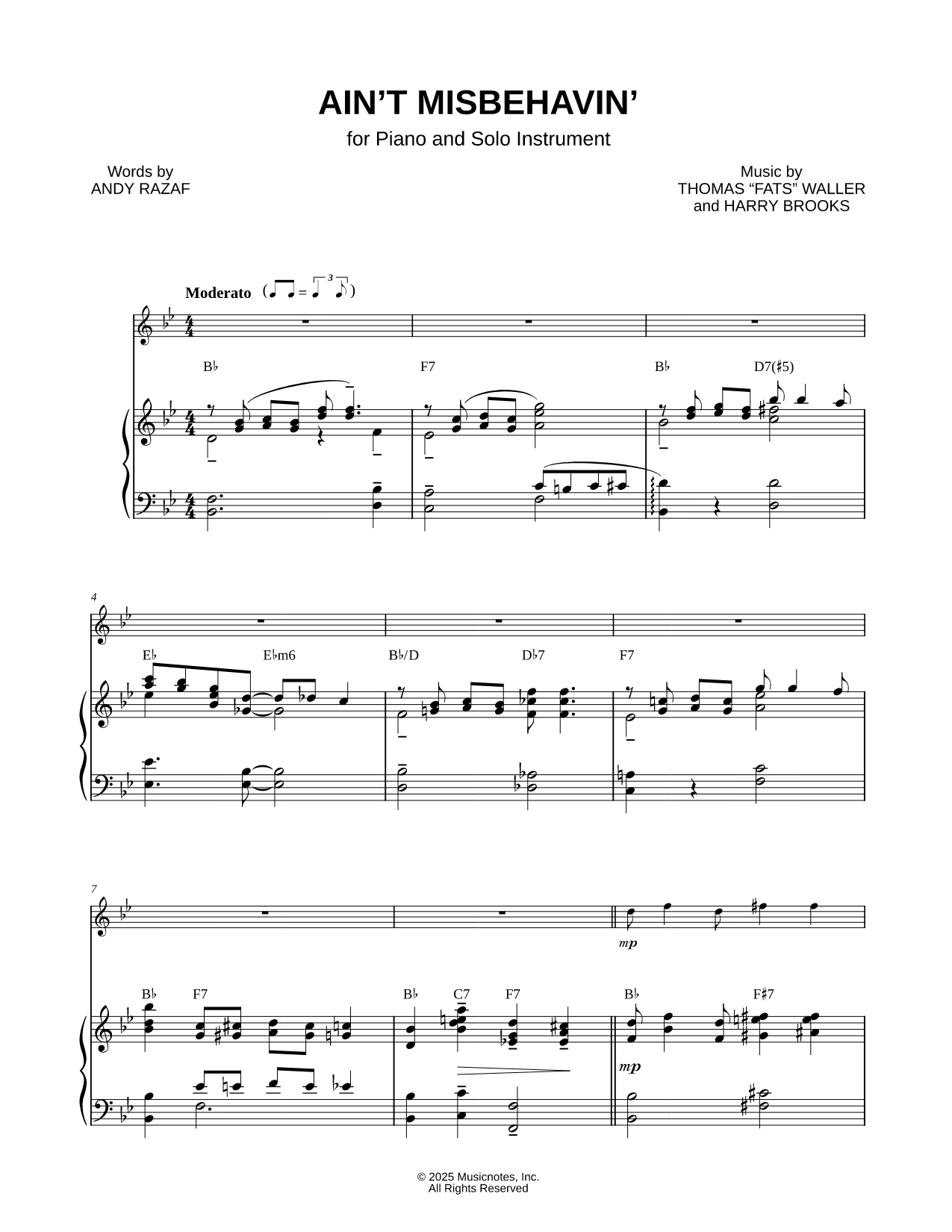 Ain't Misbehavin' - Piano Accompaniment