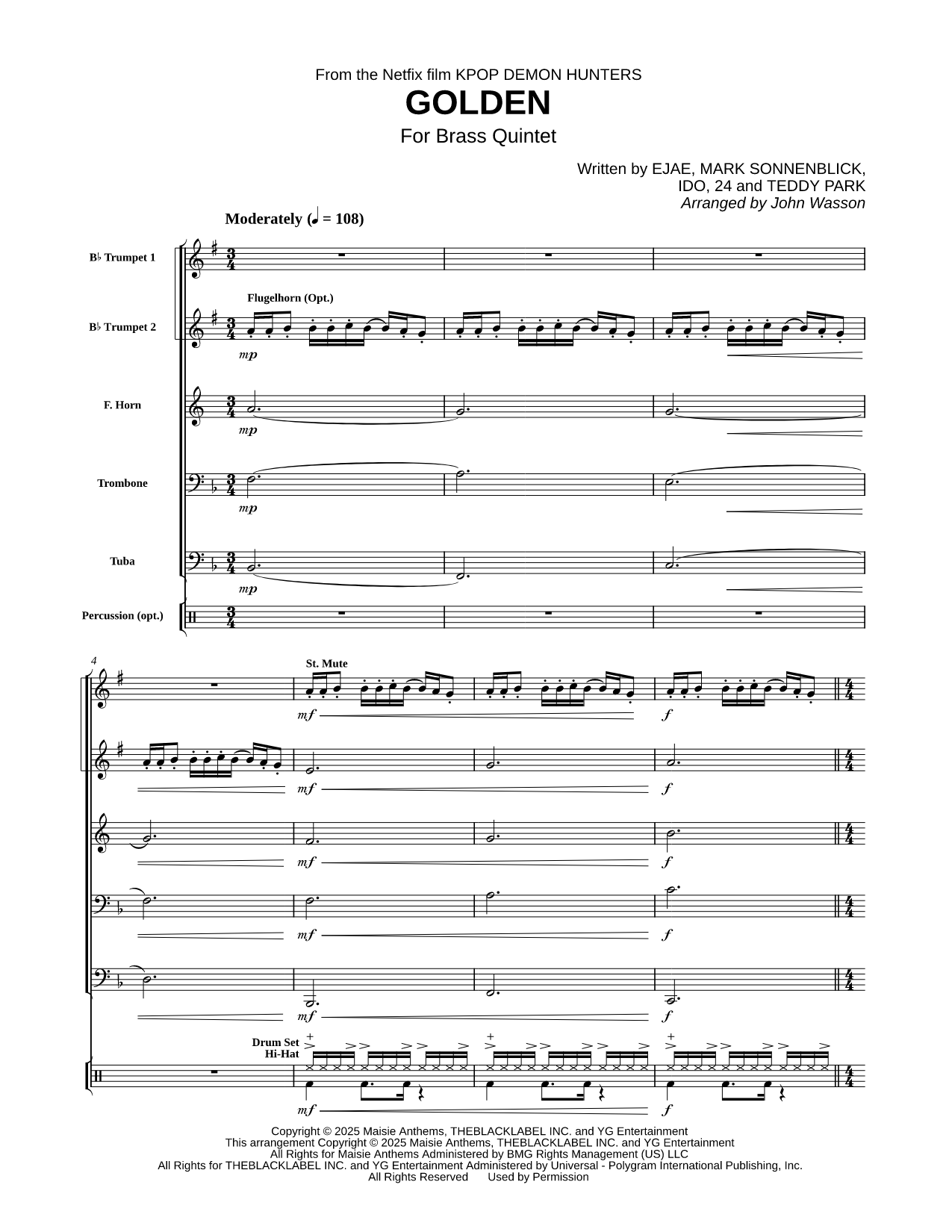 Golden - Brass Quintet Score