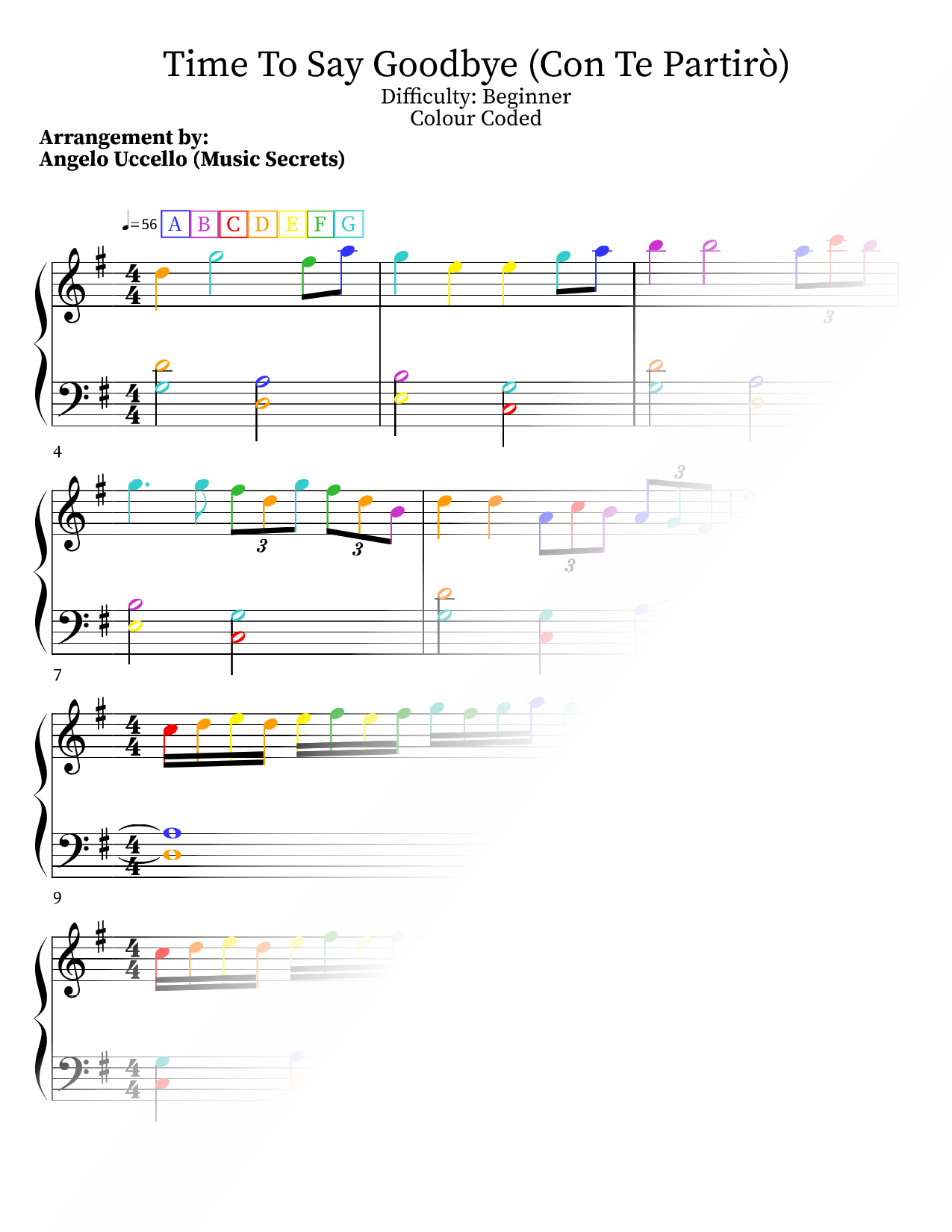 Time to Say Goodbye [beginner - color coded]