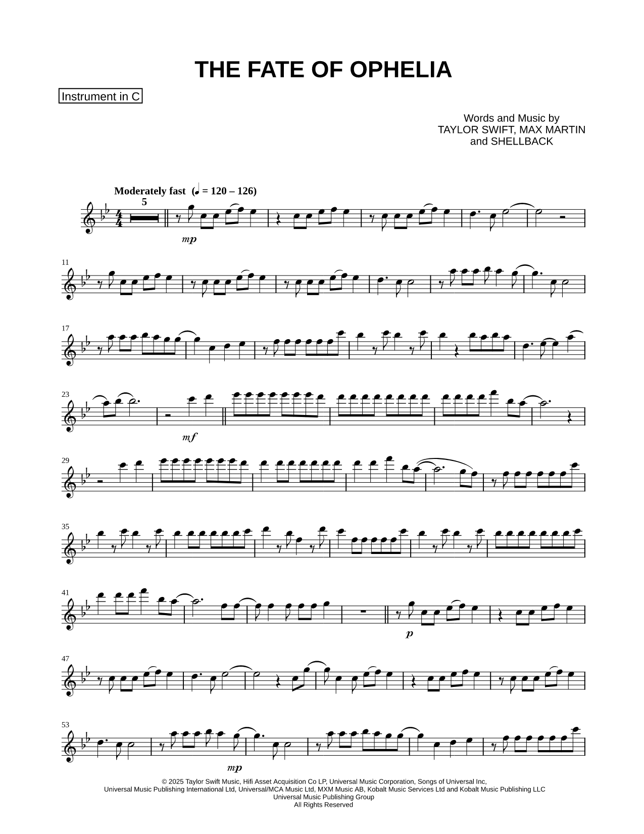 The Fate of Ophelia - C Instrument