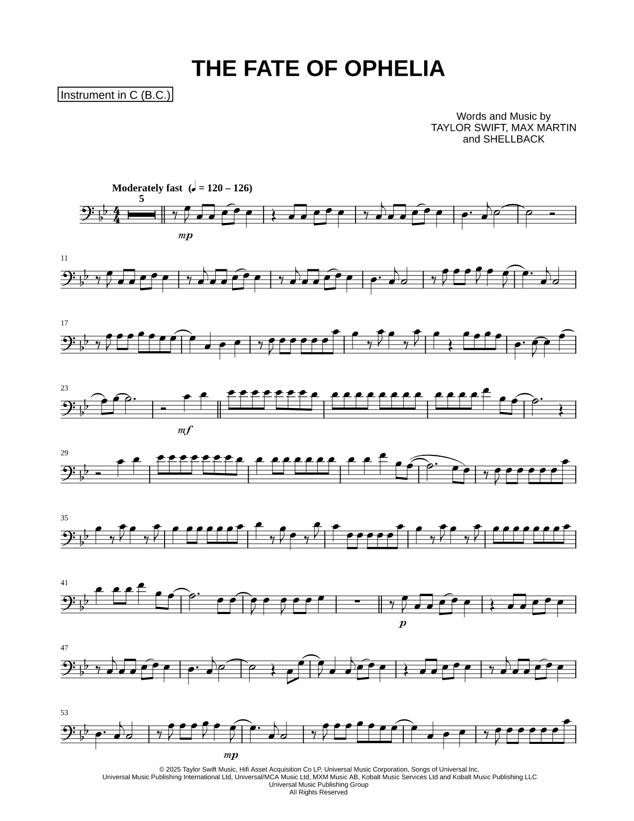 The Fate of Ophelia - Bass Clef Instrument