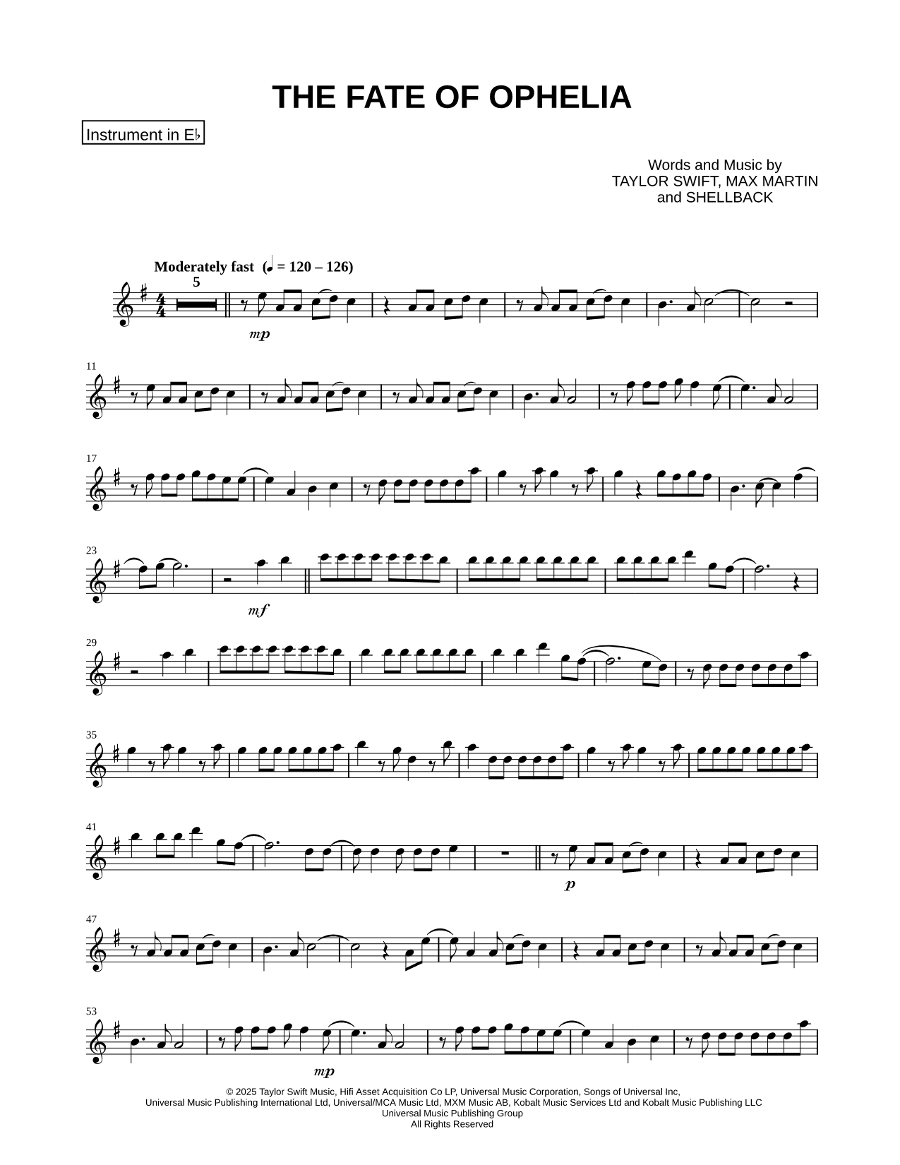 The Fate of Ophelia - Eb Instrument