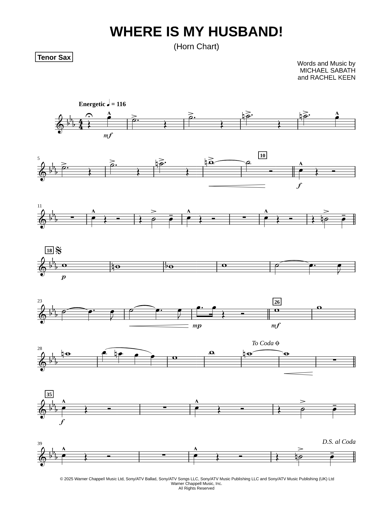 WHERE IS MY HUSBAND! - Tenor Sax